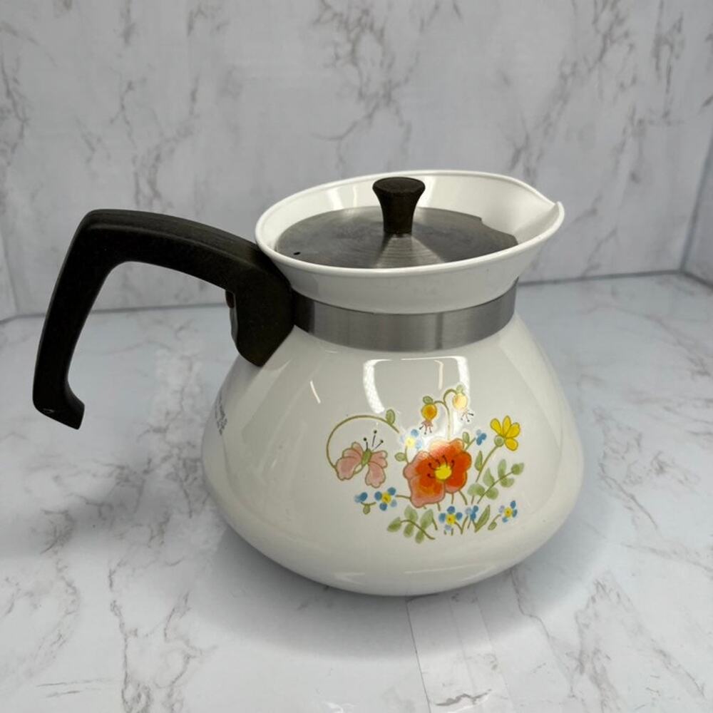 Vintage Corning Ware 6 Cup Floral Kettle